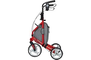 ELENKER 3 Wheel Walkers for Seniors, 3 Wheeled Rollator with 10” Wheels, Narrow Walkers for Small Spaces, Compact Folding, Ideal for Traveling, Red