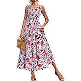 PRETTYGARDEN Smocked Tank Floral Maxi Dresses for Women 2026 Wedding Guest Dress Sleeveless Flowy Long Sundress with Pockets