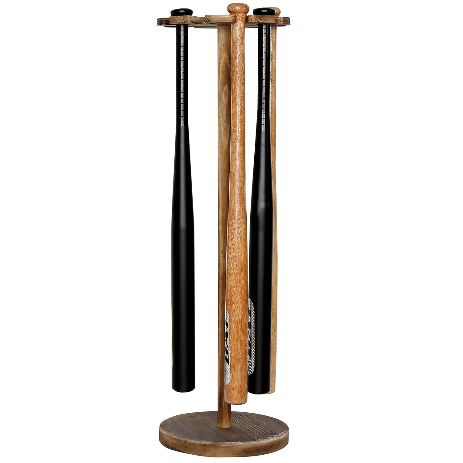 Holds 9 Bats MyGift Rustic Wood Freestanding Baseball Bat Display Rack