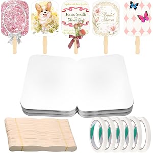 LJLGSZY 50 Set DIY Blank Wedding Fans Kit with Cardstock and Fan Sticks | DIY Church Fan Kit with 250 GSM Cardstock for Weddi
