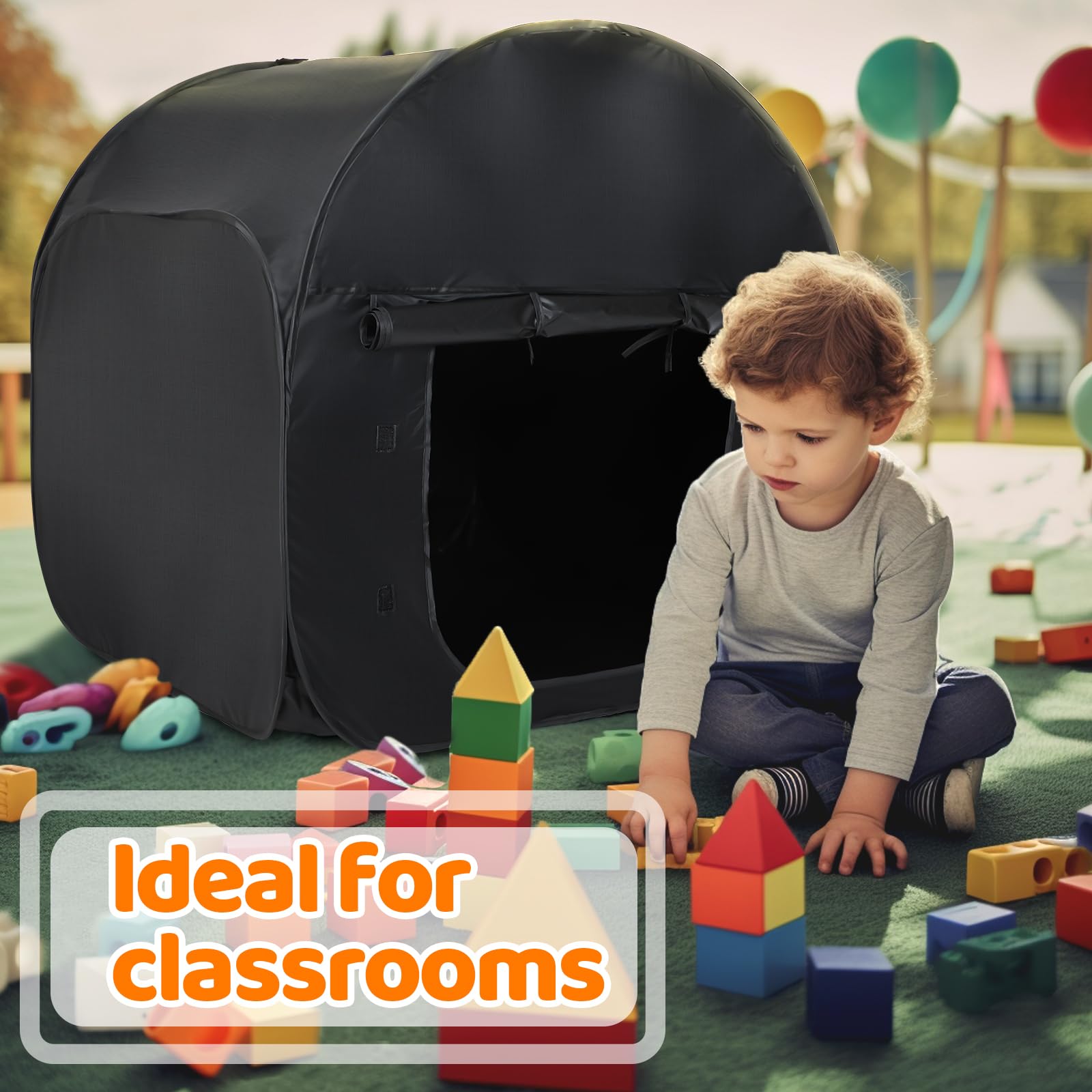 FAHKNS Sensory Tent|Quiet Corner for Kids to Play and Relax| Portable Pop-up Blackout Tent Black with Travel Bag|Sensory Tent for Kids with Autism, SPD, Anxiety, ADHD, etc.