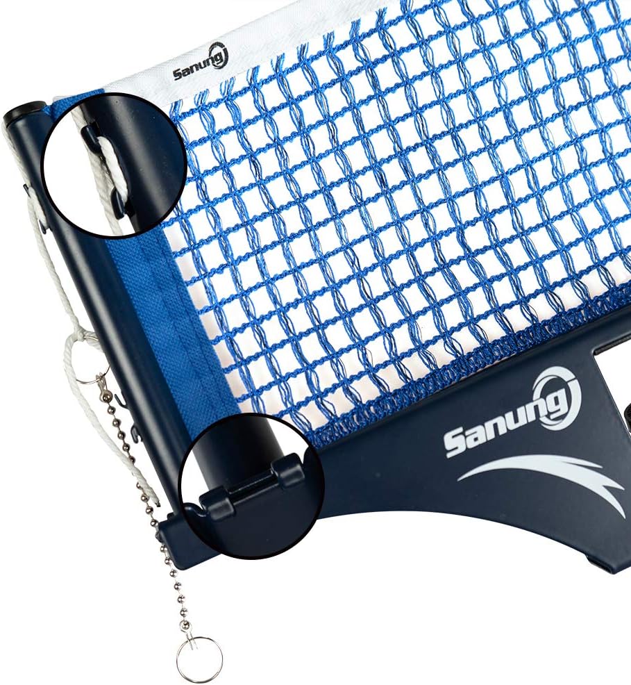 Sanung S405 Table Tennis Net and Post Set, Thickened Folding Table Tennis Cotton Net and Post Kit with 2 Bead Chains Measuring Net Ruler Ping Pong Table Net for Any Standard Table Indoor Outdoor, Blue : Sports & Outdoors