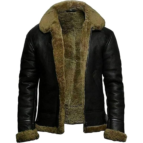Mens Leather Bomber Jacket Genuine B3 Shearling Aviator Flying