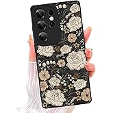 ZIYE Galaxy S25 Ultra Case Black Flower Pattern Phone Case with Camera Protection,Soft TPU Silicone Rubber Protective Cover Floral Design Cases Compatible with Samsung Galaxy S25 Ultra