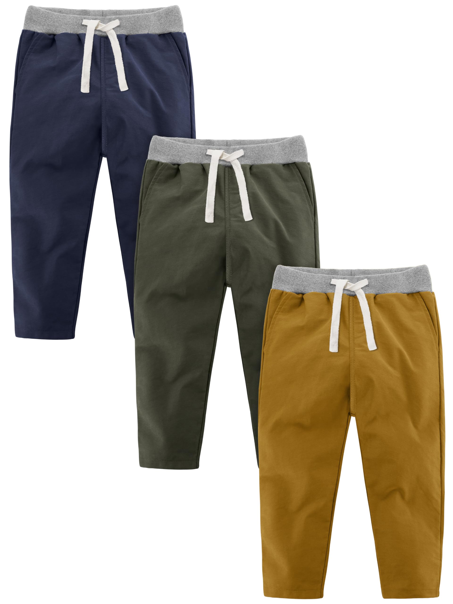 Photo 1 of Resinta 3 Packs Boys and Toddlers' Pull-On Pant Boys Uniform Pants Cotton Pull-on Pants with Drawstring