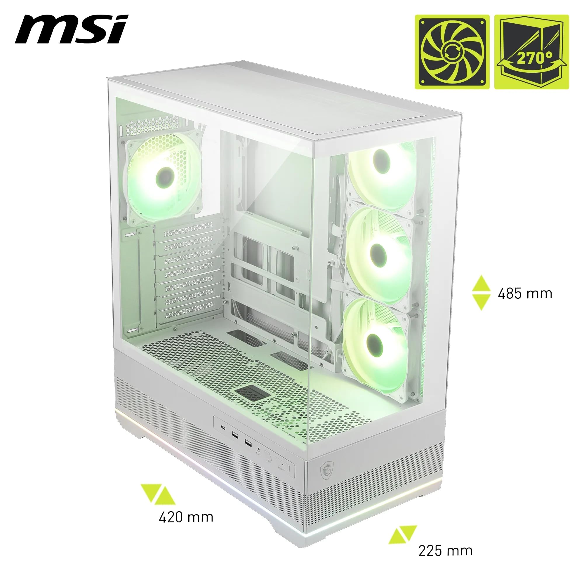 Msi Mag Pano 110R Pz White Pc Case Showing Panoramic Tempered Glass Side Panel And White Exterior Finish