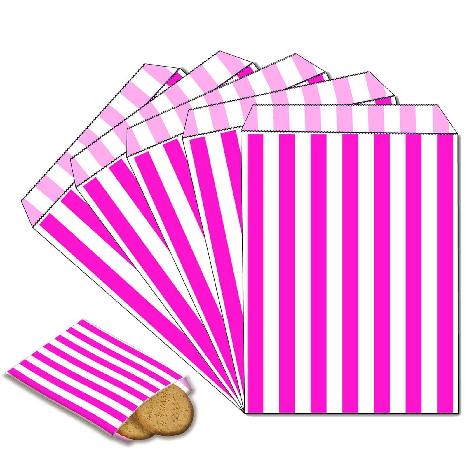 100Pcs Mini Sweet Bags Striped Paper Sweet Bags,Small Pink SweetBags 5x7'' Striped Candy Bags SweetBags Paper Bread Sandwich Bags Buffet Favour for Sweets,Snacks,Birthdays,Christmas Weddings Party