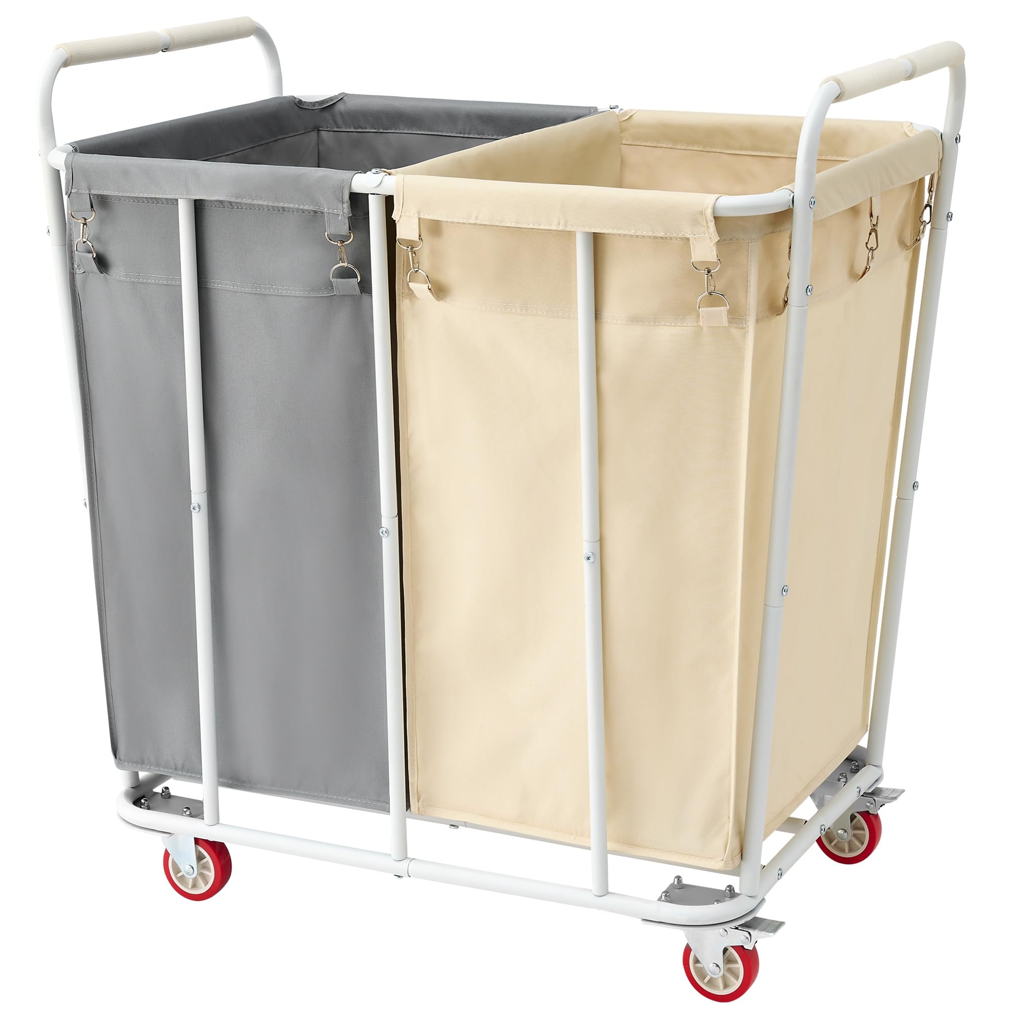 Photo 1 of *** PINK+BEIGE *** Hoctieon 2 Section Laundry Sorter Cart, 400L Rolling Hamper with Wheels, Industrial Laundry Basket Organizer, Extra Large Dirty Clothes Hamper for Home & Hotel, Heavy Duty, Gray+Beige