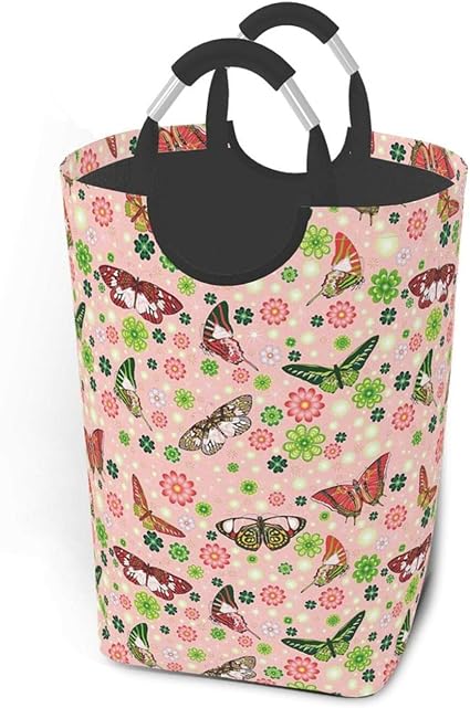 Cesta para cesto de lavandería, adornos florales con curvas, estampado