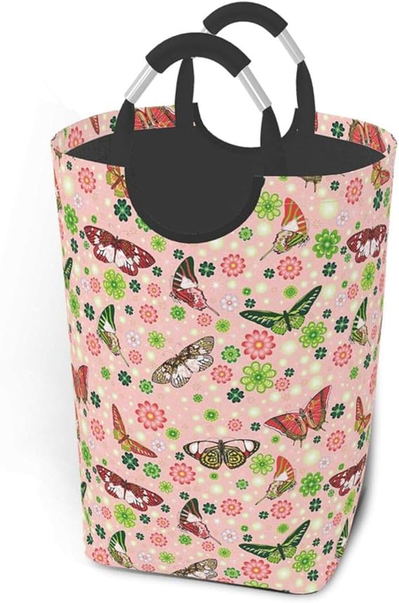 Cesta para cesto de lavandería, adornos florales con curvas, estampado