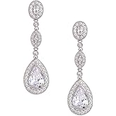 SWEETV Cubic Zirconia Teardrop Wedding Bridal Earrings for Women,Bridesmaids,Brides - Crystal Rhinestones Dangle Earrings Jewelry