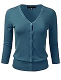 FLORIA Women's Button Down 3/4 Sleeve V-Neck