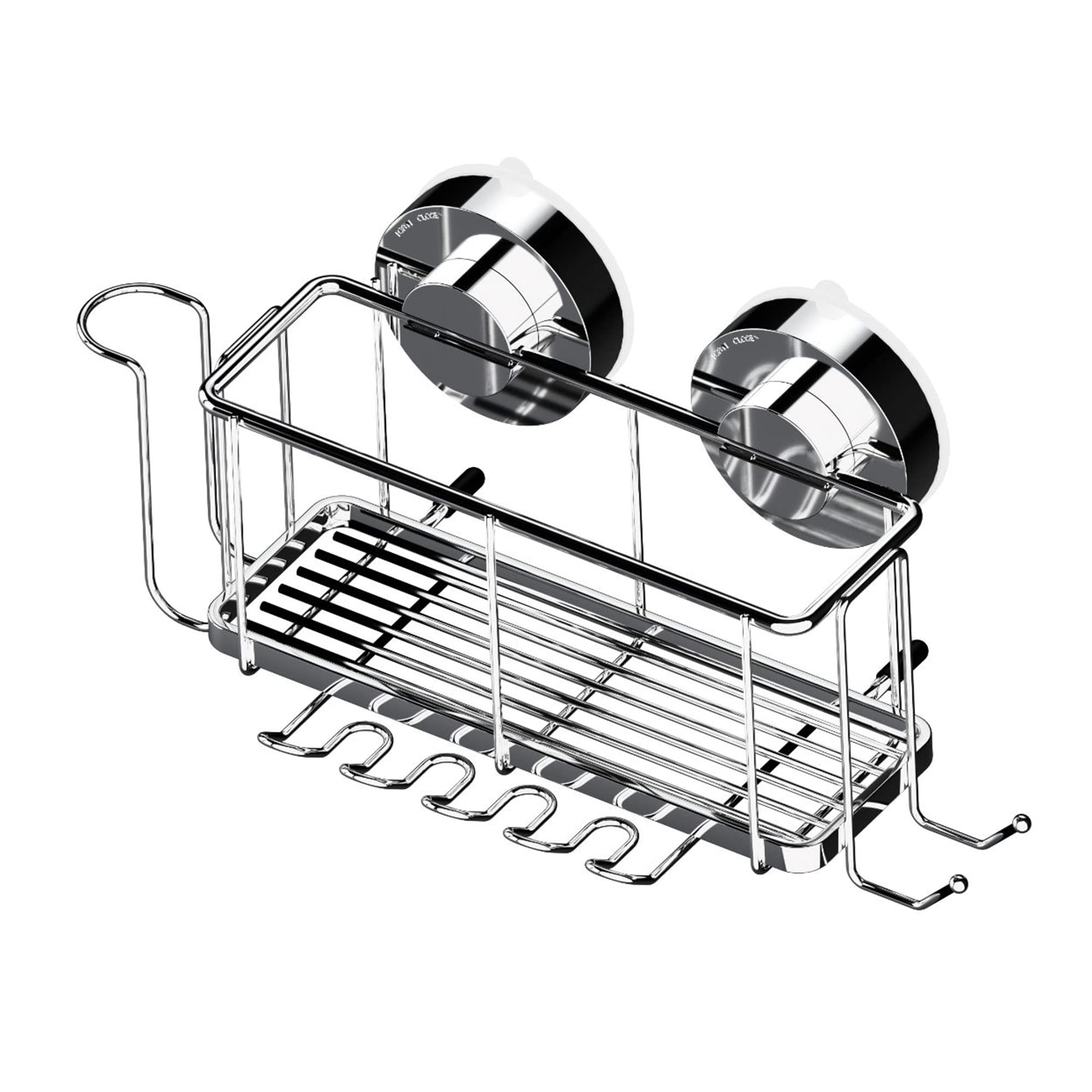 Blue Canyon Gecko Rack and Toothbrush Holder, Shower Caddy with Quick Lock vacuum Suction Cup, No Drill and No Screws Required, Removable, Reusable and Repositionable, Stainless Steel