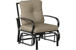Outsunny Patio Glider, Outdoor Glider Chair with Cushions, Steel Frame, Curved Armrests, Single Gliding Chair for Yard, Porch