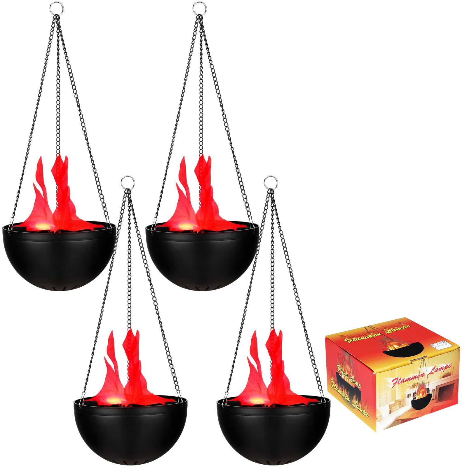 Photo 1 of Baquler 4 Pcs Halloween 3D Fake Fire Light 110v Artificial Hanging LED Flame Light Realistic Campfire Halloween Red Lamp Prop Flame for Christmas, Festival, Night Club, Party Decor