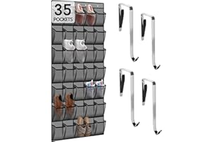 KOTKN 35 Compartment Breathable Mesh Pocket Over the Door Hanging Shoe Organizer, Closet Shoe Organizer, Large Men's and Women's Shoe Organizer, Hanging Over the Door Shoe Organizer (Gray-B)