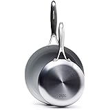 GreenPan Venice Pro Stainless Steel Healthy Ceramic Nonstick Light Gray Frypan Set, 8" and 10"