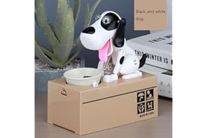 TITA-DONG Eat Money Dog Piggy Bank,Cute Stealing Coin Puppy Money Box Bank Piggy Bank, Dog Piggy Bank Eating Coin,Counting Bank,Coin Sorters,2.7x7in(Black and White)