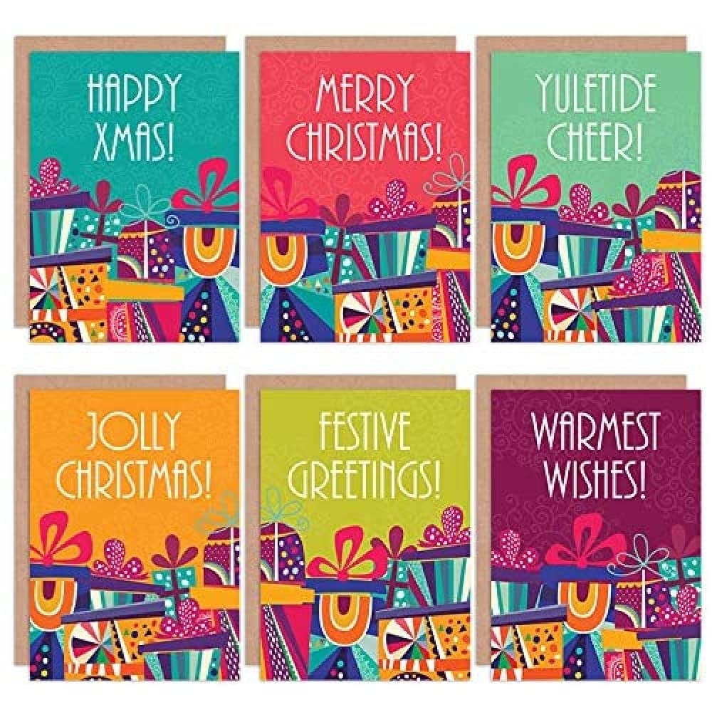 Wee Blue Coo Christmas Cards x6 Bright Retro Presents Set (6 Designs)