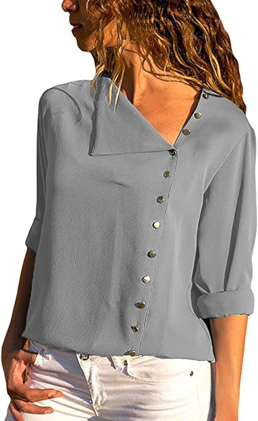 Udgwaz Damen Bluse Chiffon Lange Ärmel Oberteile Hemd Top Blusenshirt