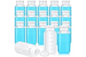Nitial 18 Pack Laboratory Polypropylene Wide Mouth Reagent Bottle with Graduated Scale, Translucent Reusable Plastic Bottles with Caps for Classrooms, Storage at Home, or Laboratories (16 oz)