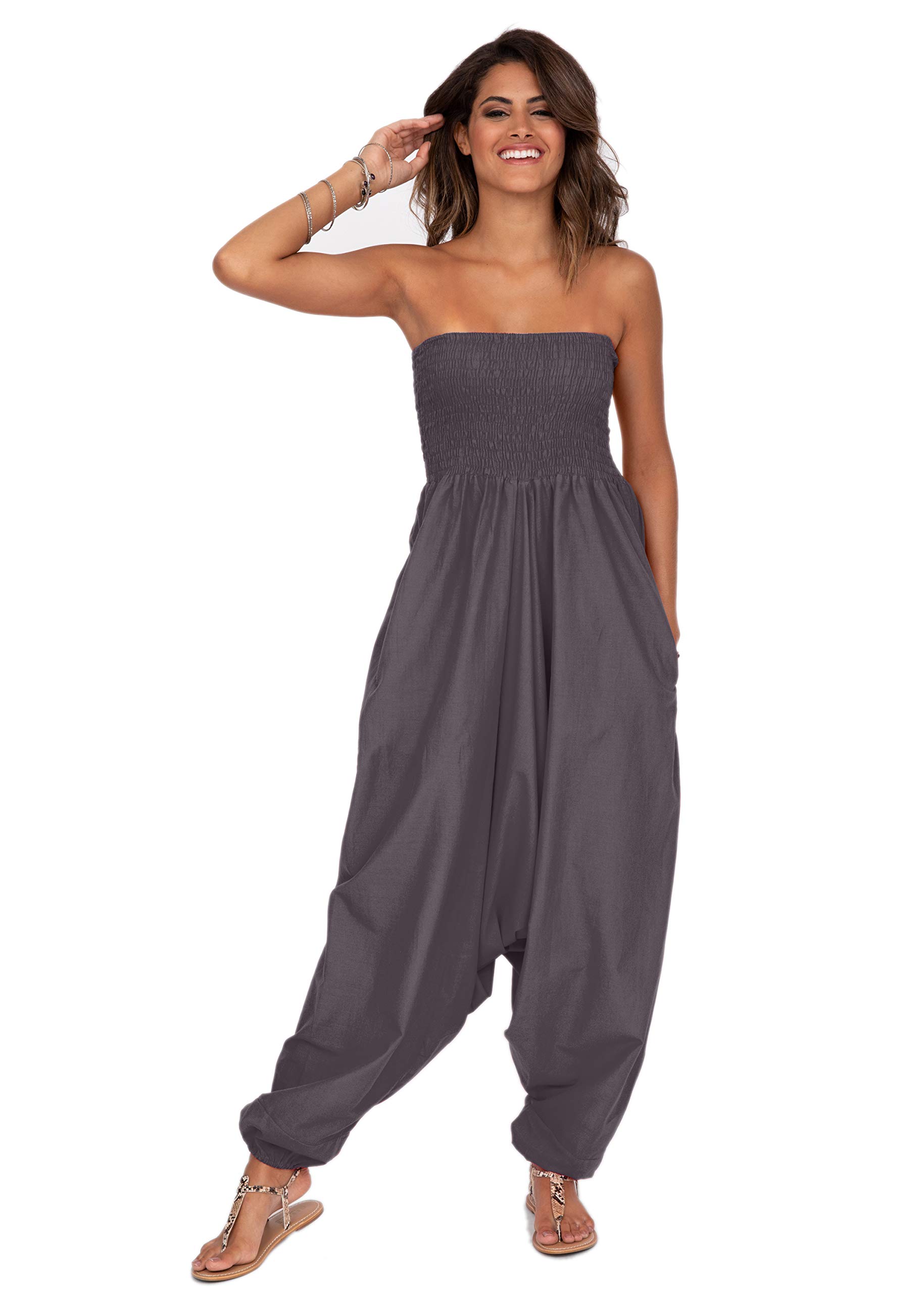 likemaryJumpsuit for Women UK – Cotton Jumpsuit Pulls Down into Harem Pants – 2-in-1 Summer Trousers with Pockets and Elasticated Waist