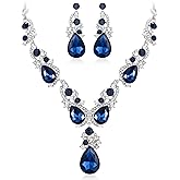 BriLove Women's Wedding Bridal Crystal Multi Teardrop Cluster Statement Necklace Dangle Earrings Set