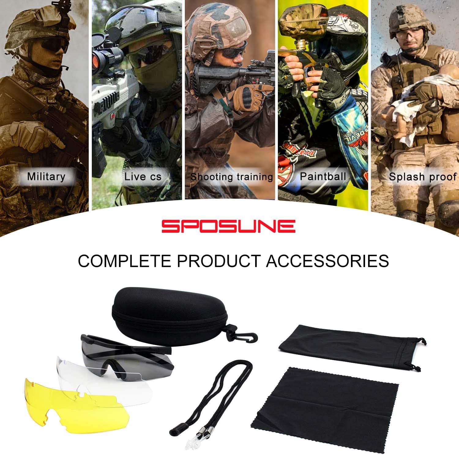 Outdoor Tactical Glasses with 3 Interchangeable Lenses, High Impact resistance Shooting Glasses, Unisex Safety Eyewear - Anti fog UV400 Eye Protection Sunglasses for Hunting Cycling Driving Compact : Sports & Outdoors
