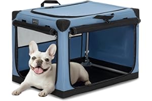 PETSFIT Dog Travel Crate, with Patented Adjustable Fabric Cover, Chewproof & Lockable Mesh Doors, Waterproof Base Soft Sided Kennel Blue 26 Inch