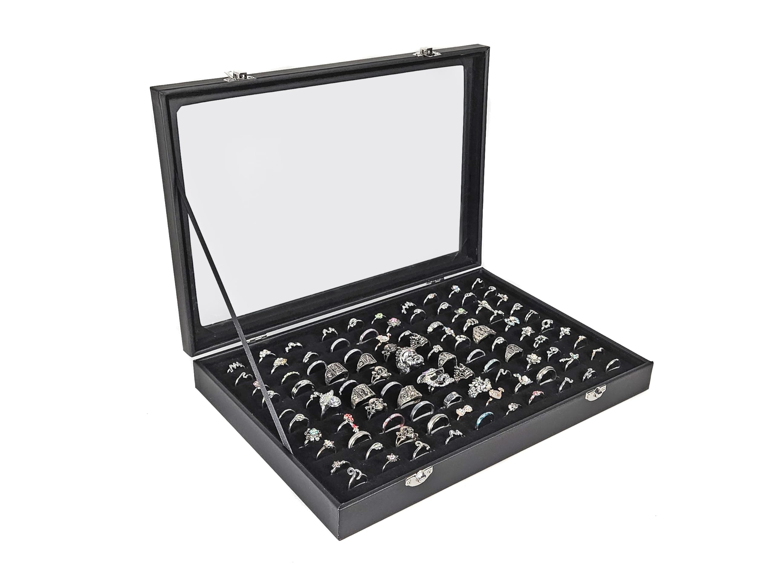 Yudu Display Case Glass Lid with 100 Slots for Wide Rings Black