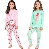 Tphon Girls Christmas Pajamas Sets 4 Pieces Kids Cotton Sleepwear Long Sleeve PJS Set for Children daily wear and Christmas