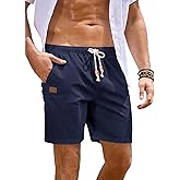 JMIERR Mens Linen Shorts Casual 5"/ 7" Cotton Elastic Waist Drawstring Summer Vacation Beach Shorts with Pockets