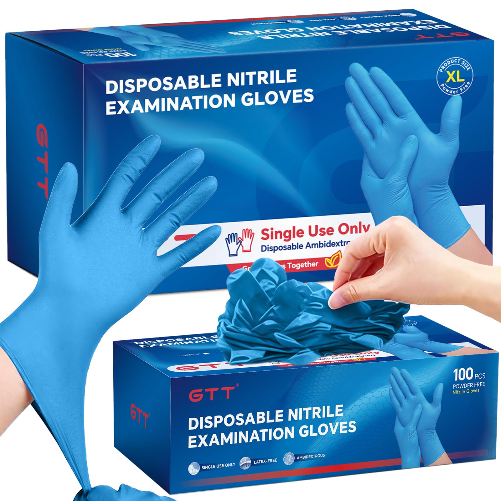 Photo 1 of ***OPEN BOX -SELLING AS IS *** GTT Nitrile Exam Gloves Disposable,6 Mil Latex-Free?Medical for Cleaning, Food PrepTattoo, Cooking, Mechanic, First Aid Rubber?Medium Blue 100 Count Examination Gloves Box