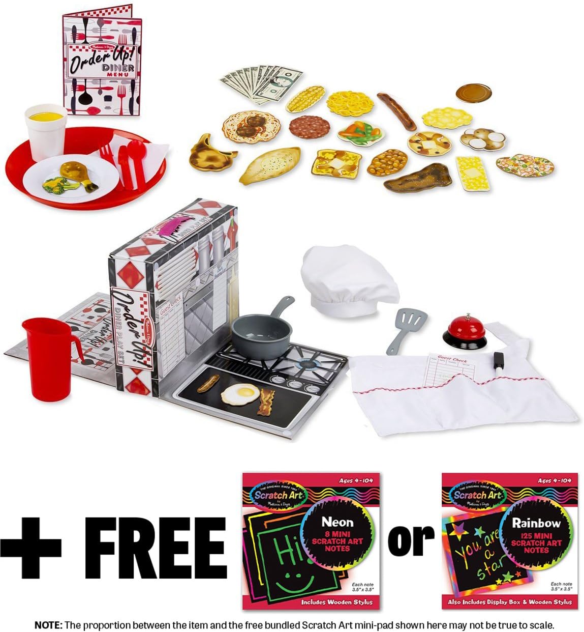 Melissa & Doug Order Up! Diner Play Set: Play Food Set & 1 Scratch Art Mini-Pad Bundle (08515)