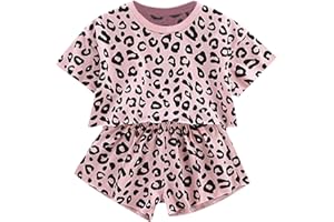 Generic Cute Girls Outfits& Set — Toddler Leopard Print Summer 2-Piece Tee And Shorts Set For Kids
