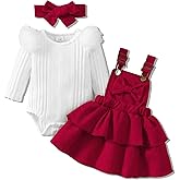 Megeoly Baby Girl Fall Winter Skirt Set Newborn Overall Dress Long Sleeve Ribbed Romper Suspender Skirts 3Pcs Outfits