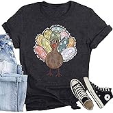 CQF Thanksgiving Shirt for Women Funny Turkey T-Shirt Cute Colorful Turkey Tee Tops Casual Fall Shirts