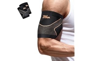 ITHW Copper Bicep Tendonitis Brace, Bicep Compression Sleeve for Pain Relief, Upper Arm Brace for Men and Women Muscle Strains Tear Injury (Copper, Medium)