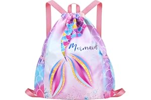 Luchike Drawstring Backpack for Kids - Girls Dance Bag,Sport Gym Beach Swim Travel Daypack With Two Water Bottle Holder