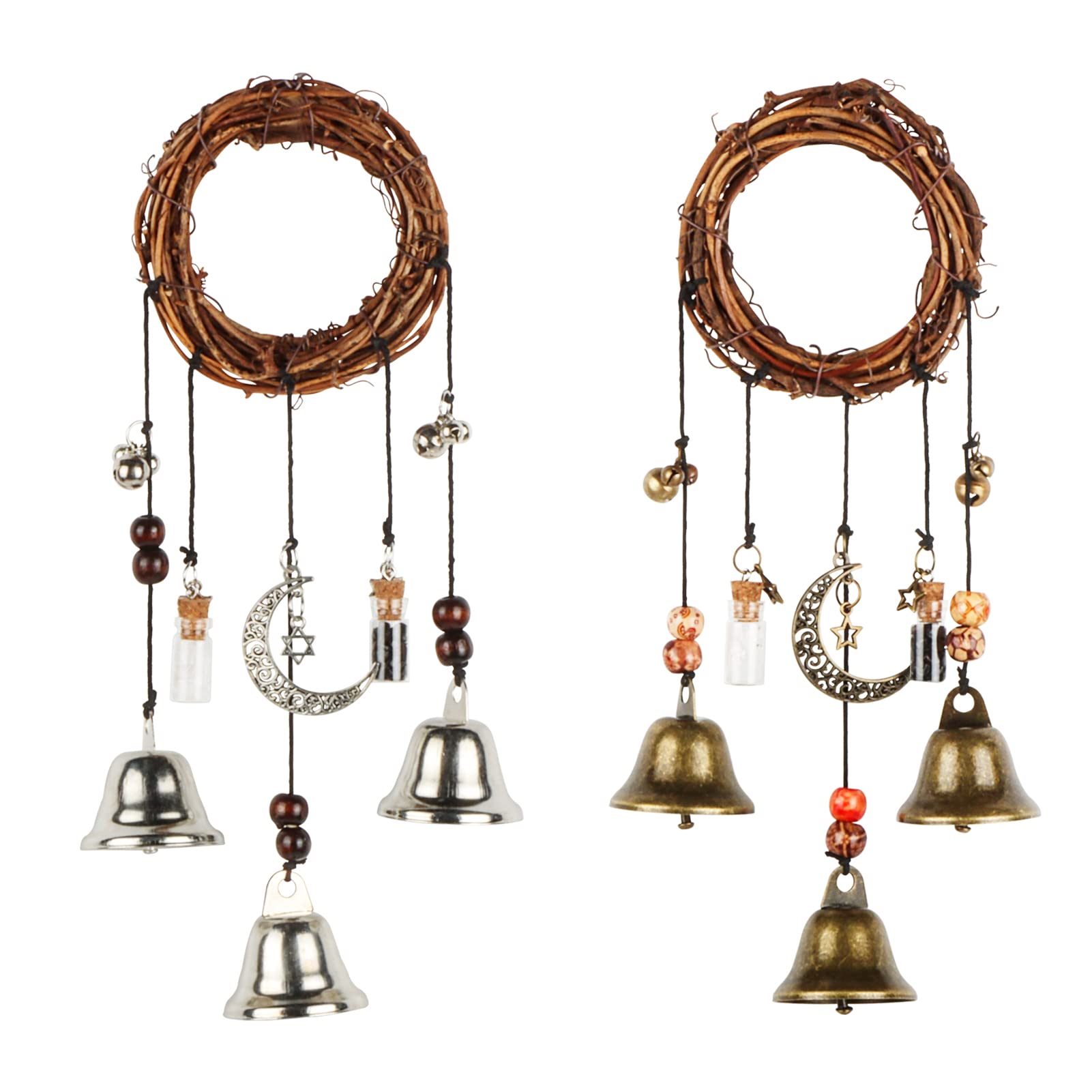 Witch Bells for Home Protection, Pagan Decor for Attracts Positive and Drive Out Negative, Hanging Silver Christmas Bells, Safacre Witch Decor Aesthetic Wind Chimes(Wishing Bottle and Gems)…