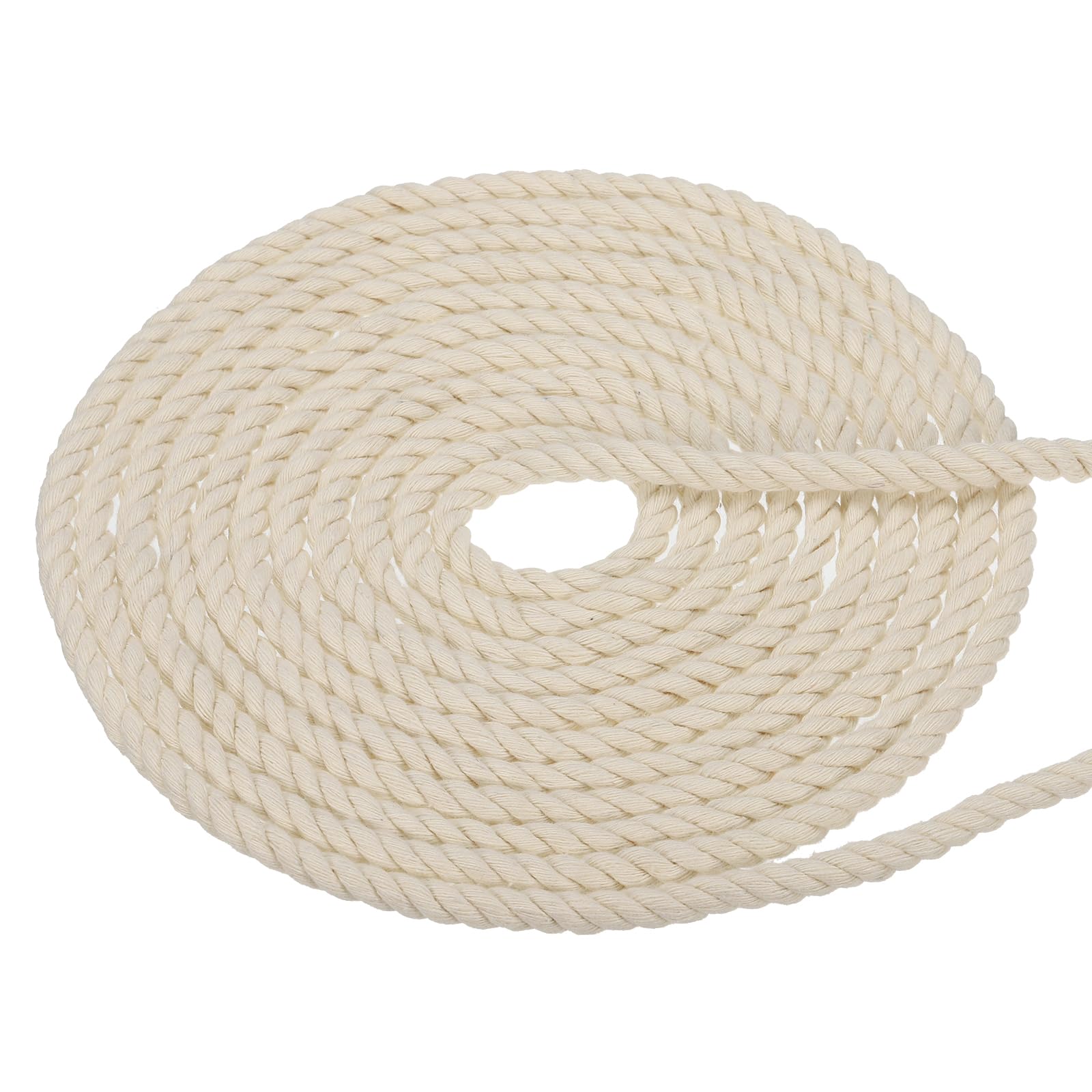 PATIKIL 1/4 Inch x 25ft Natural Twisted Cotton Rope 3 Strand Strong Thick Cotton Rope Tug of War Rope for Railings Crafts Home Decor, White