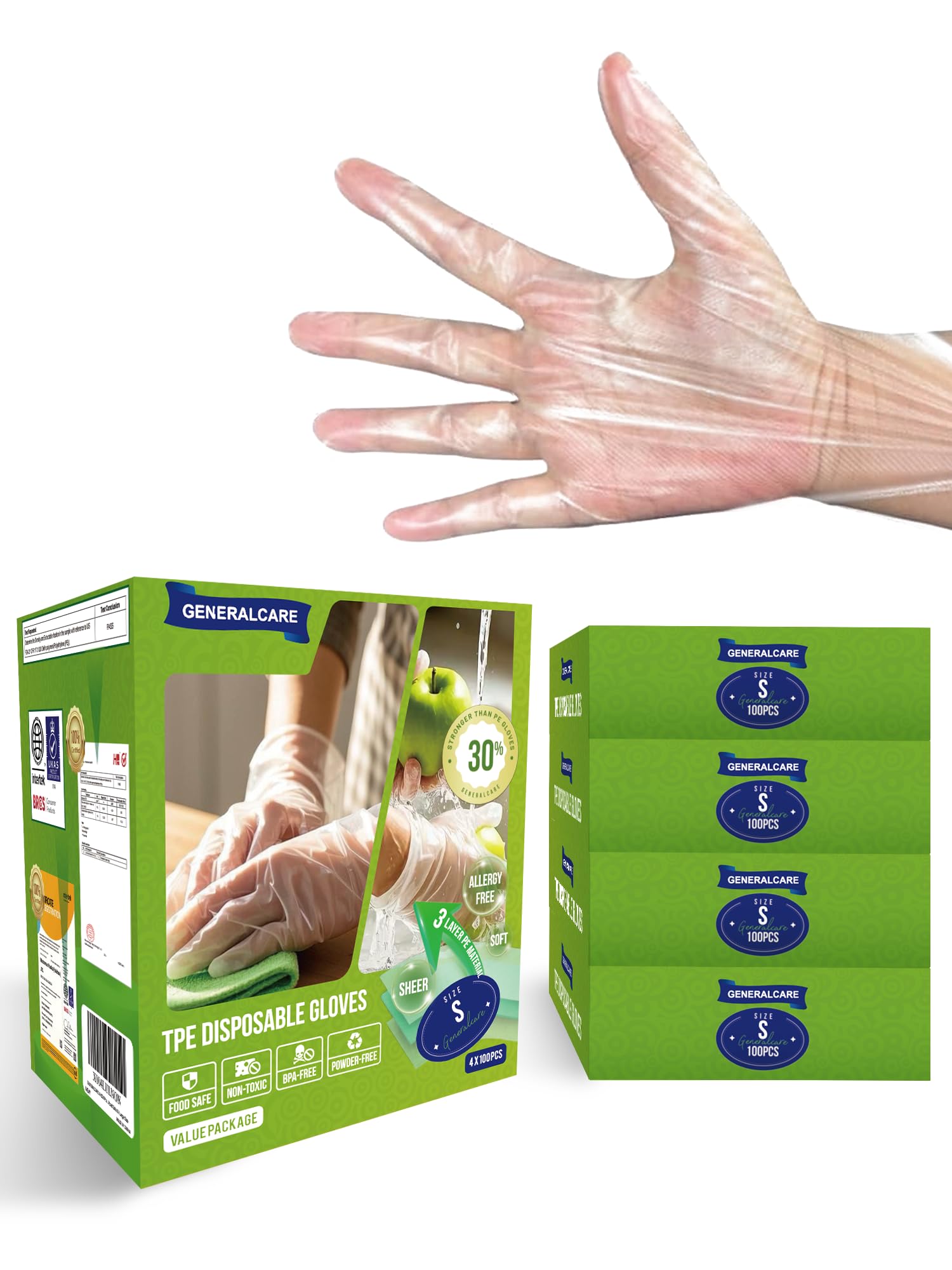 Photo 1 of GENERALCARE Disposable TPE Cooking Gloves, Ideal for Cleaning and Food Prep, Latex & Powder Free, Food safe, Large, 4X100Count