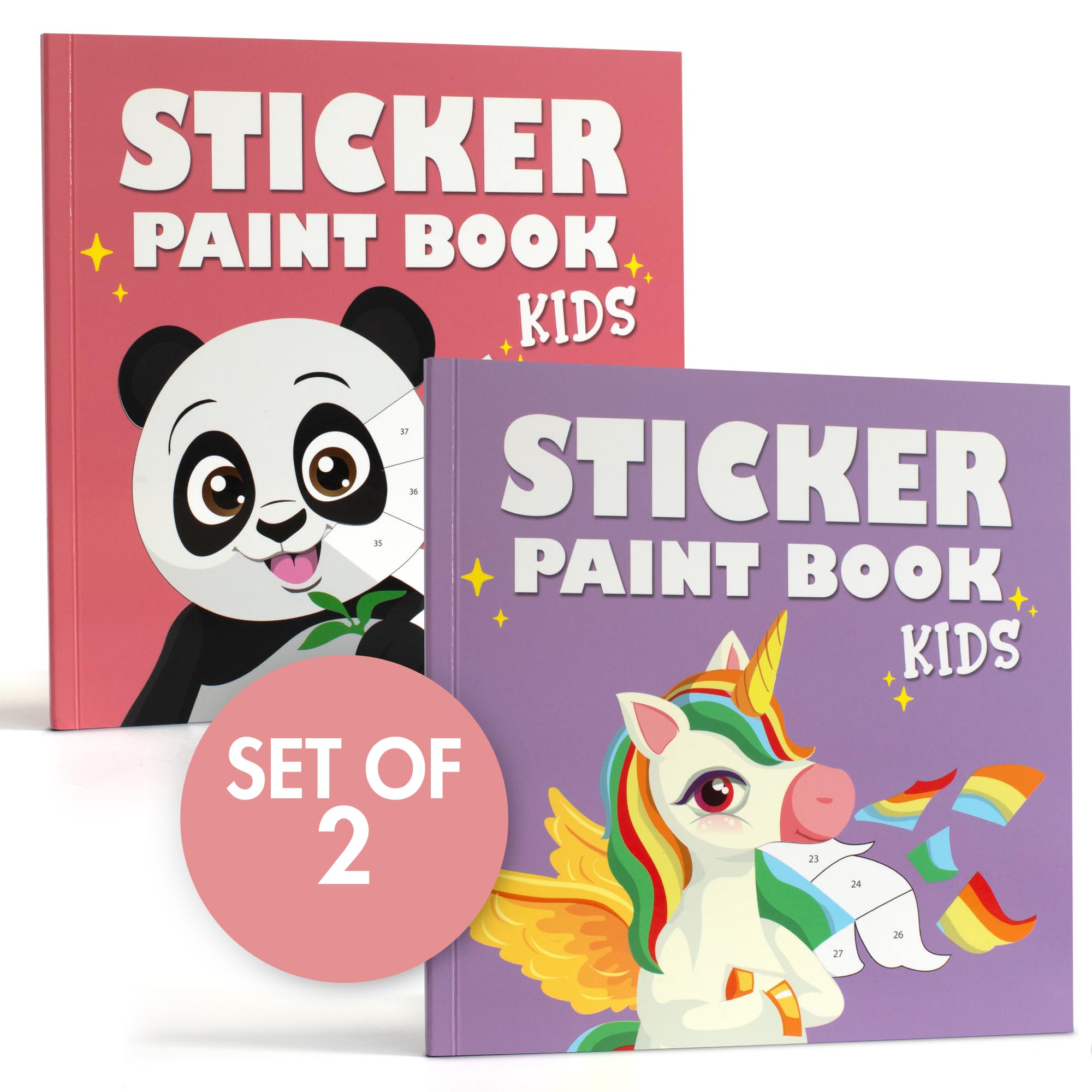 Photo 1 of Fun Paint with Sticker Books for Kids Set of 2 - Entertaining Sticker Activity with Vibrant Themes Keeps Kids Ages 4-8 Busy - Perfect Puzzle to Learn Shapes and Numbers at Home or Travelling