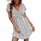 CUPSHE Women's Swimsuit Coverup Casual V Neck Beach Dress Short Sleeve Elastic Waist Swimwear Cover Ups 2026 Beachwear