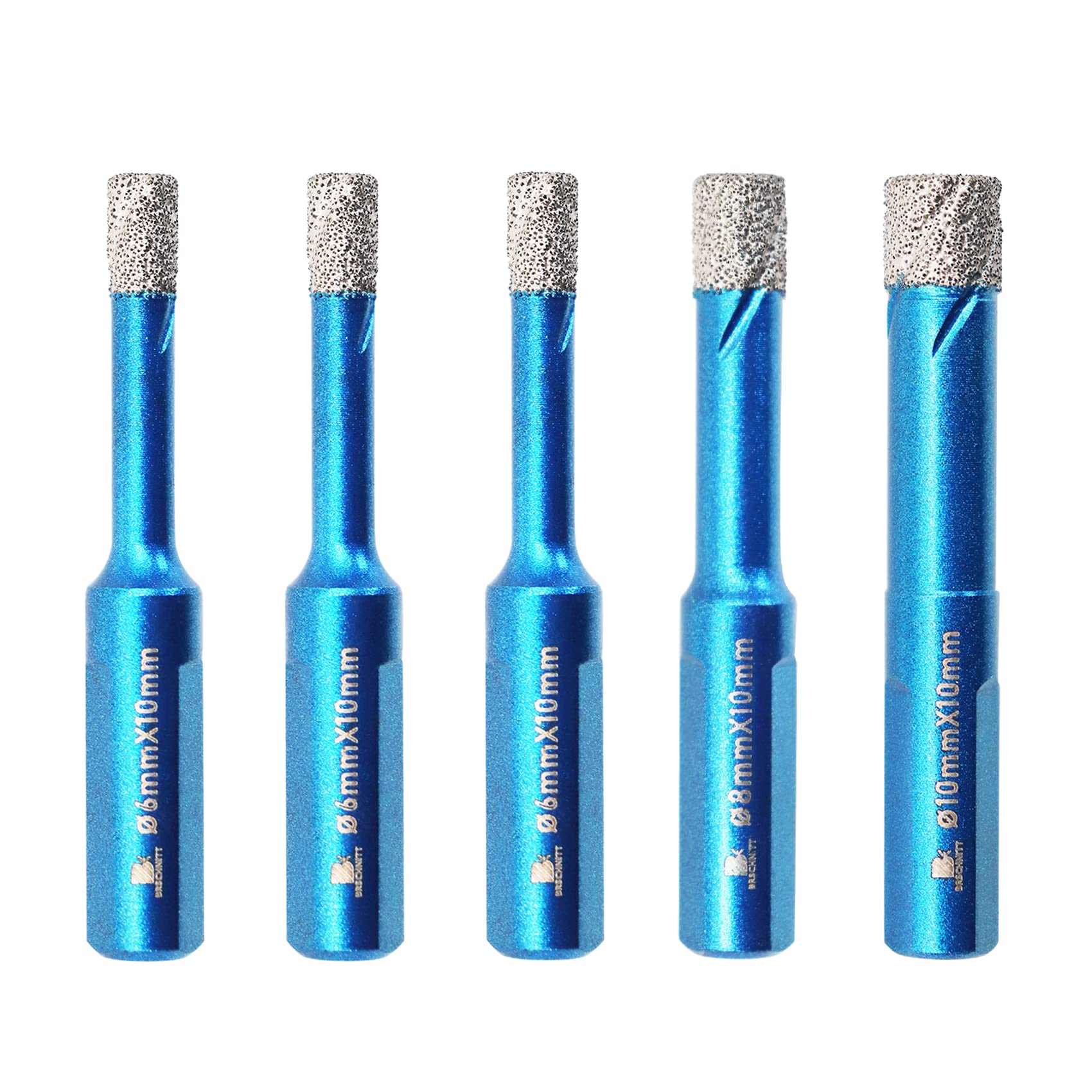 Dry Diamond Core Drill Bit Set,BRSCHNITT 6/6/6/8/10mm Diamond Hole Saw Core Drill Bit with Triangle Shank for Porcelain Tile Ceramic Stone Granite Marble — image 1