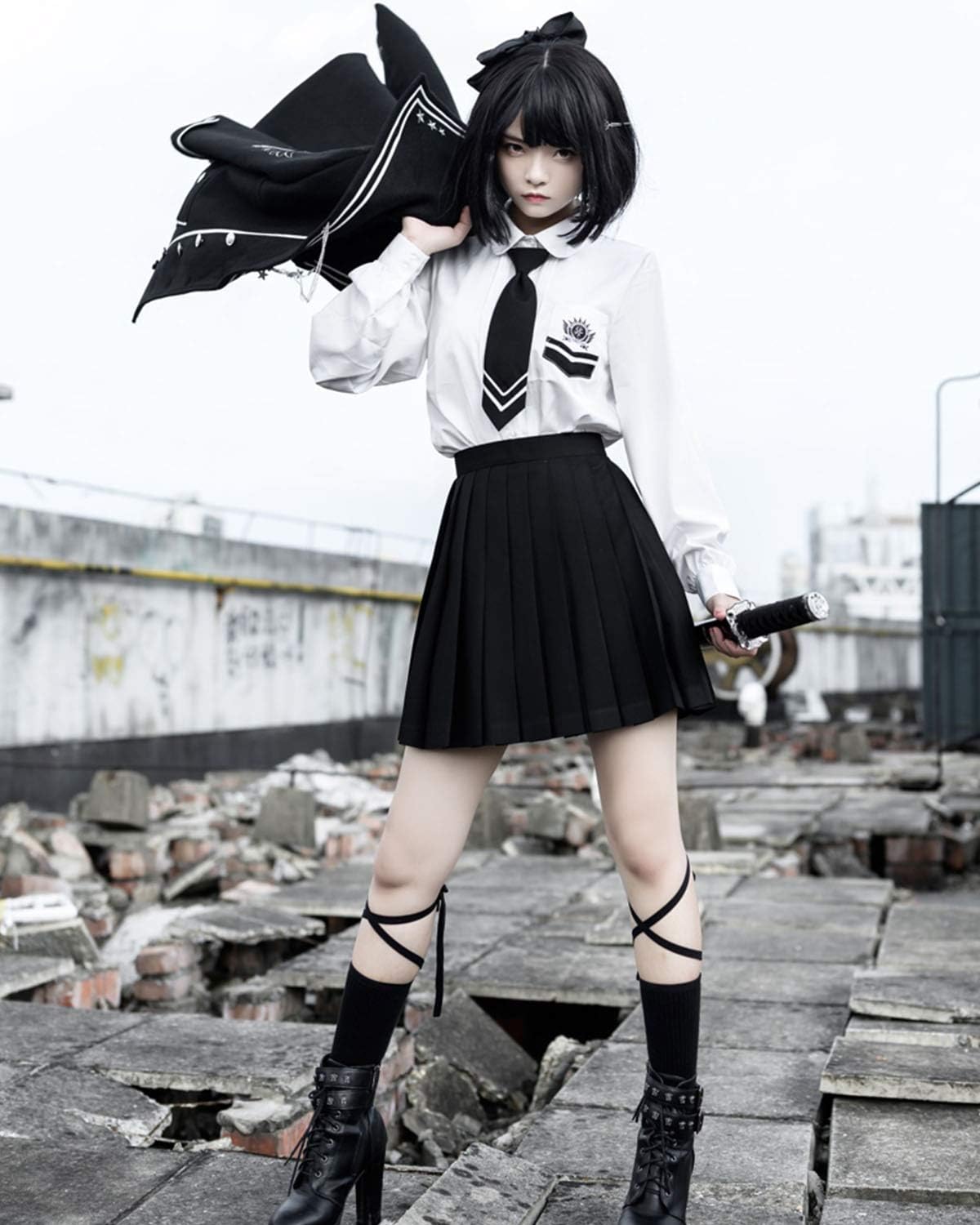 Amazon 制服 ロリータ ゴスロリ 衣装 軍服 ハロウィン コスプレ アニメ Cosplay Lolita 森ガール ロリータ プリーツ スカート ブラウス 女装 服 ゴシック ドレス 女装 服 大きいサイズ 学園風 かわいい ブラウス スカート コート ネクタイ 靴下 S コスプレ 仮装 通販