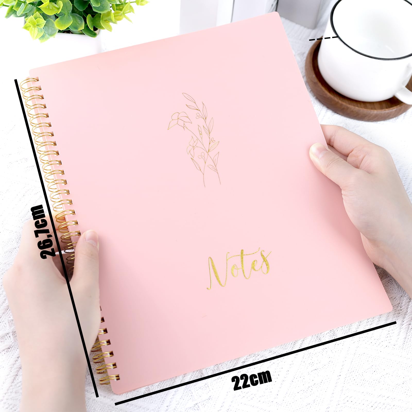 HAKACC Spiral Notizbuch für Frauen, 26,7 x 22 cm College-Notizbuch 160 Seiten Liniertes Notizbuch für Schule Büro Journal Tagebuch Zartes Rosa