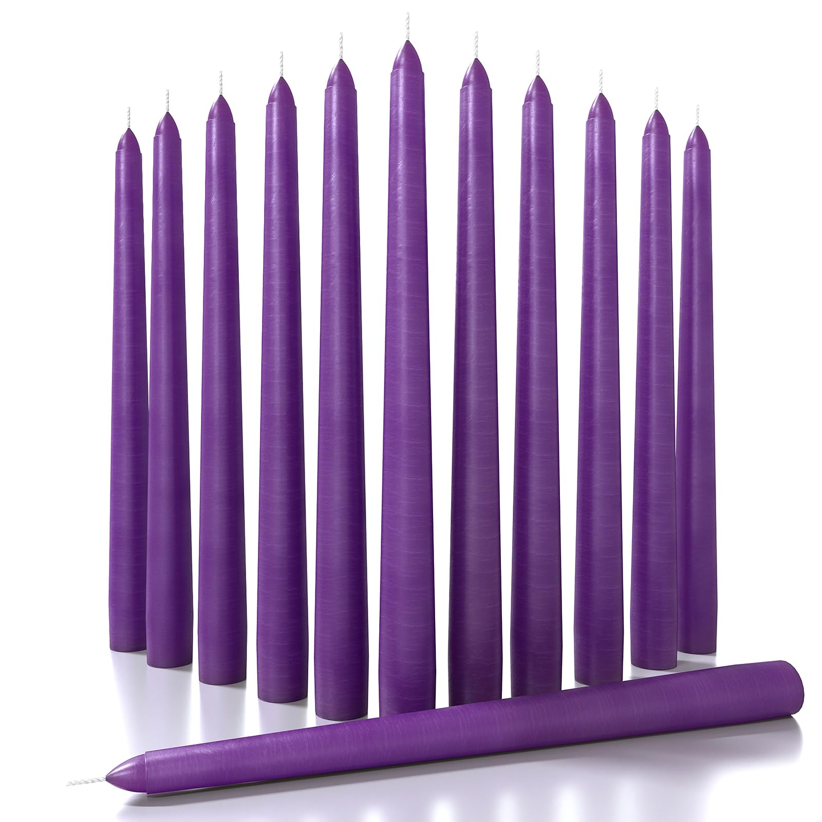 CANDWAX 25 cm Taper Candles Set of 12 - Dripless Tapered Candles Unscented Candle Sticks - Long Dinner Candles Perfect as Christmas Candles Long Burning- Purple Candles