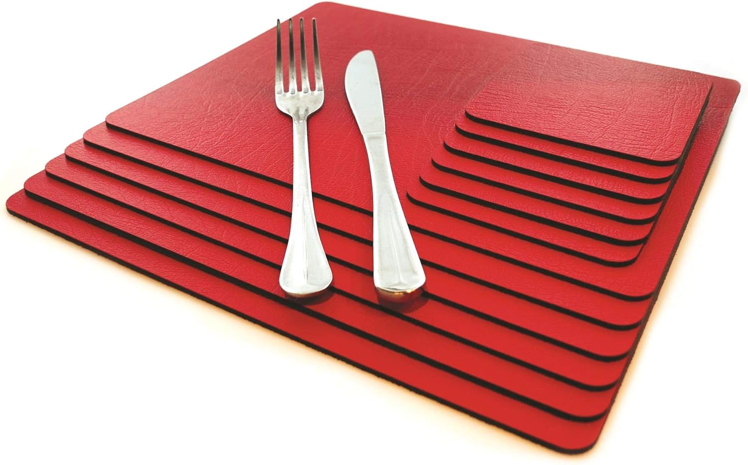 Set of 8 Recycled Leather Placemats with Coaster