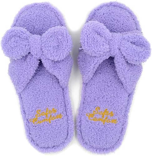 purple fluffy slippers